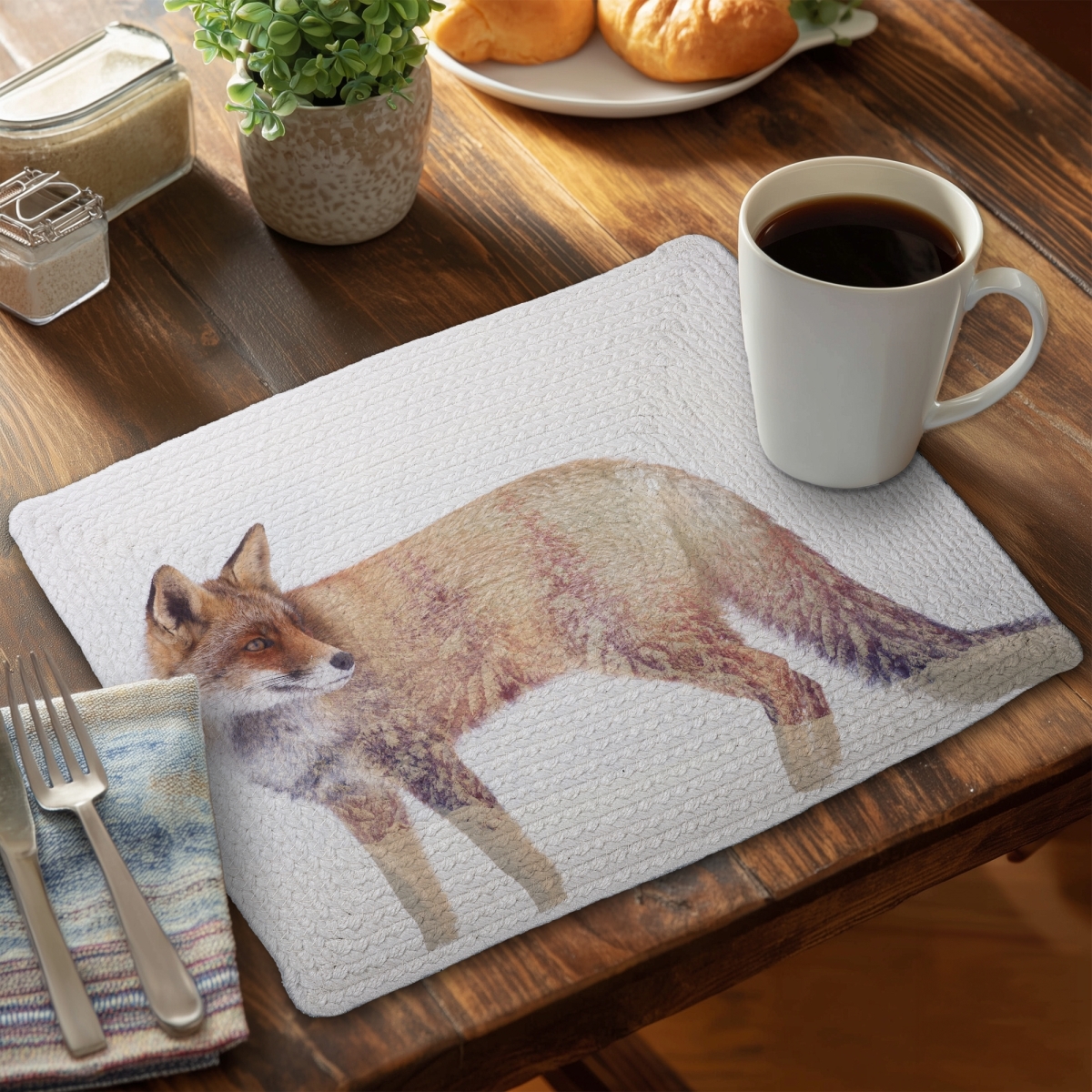 Picture of Begin Home Decor C6BP14188D53Q3 14 x 18 in. Forest & Fox Braided Polyester Placemat - Home Decor - Set of 6