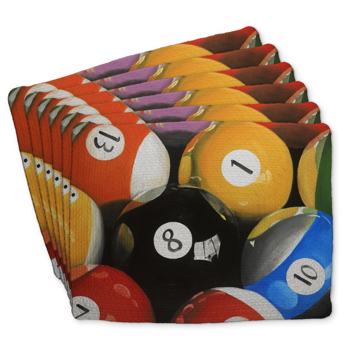 Picture of Begin Home Decor C6BP14181HN32L 14 x 18 in. Pool Balls Closeup Braided Polyester Placemat - Home Decor - Set of 6