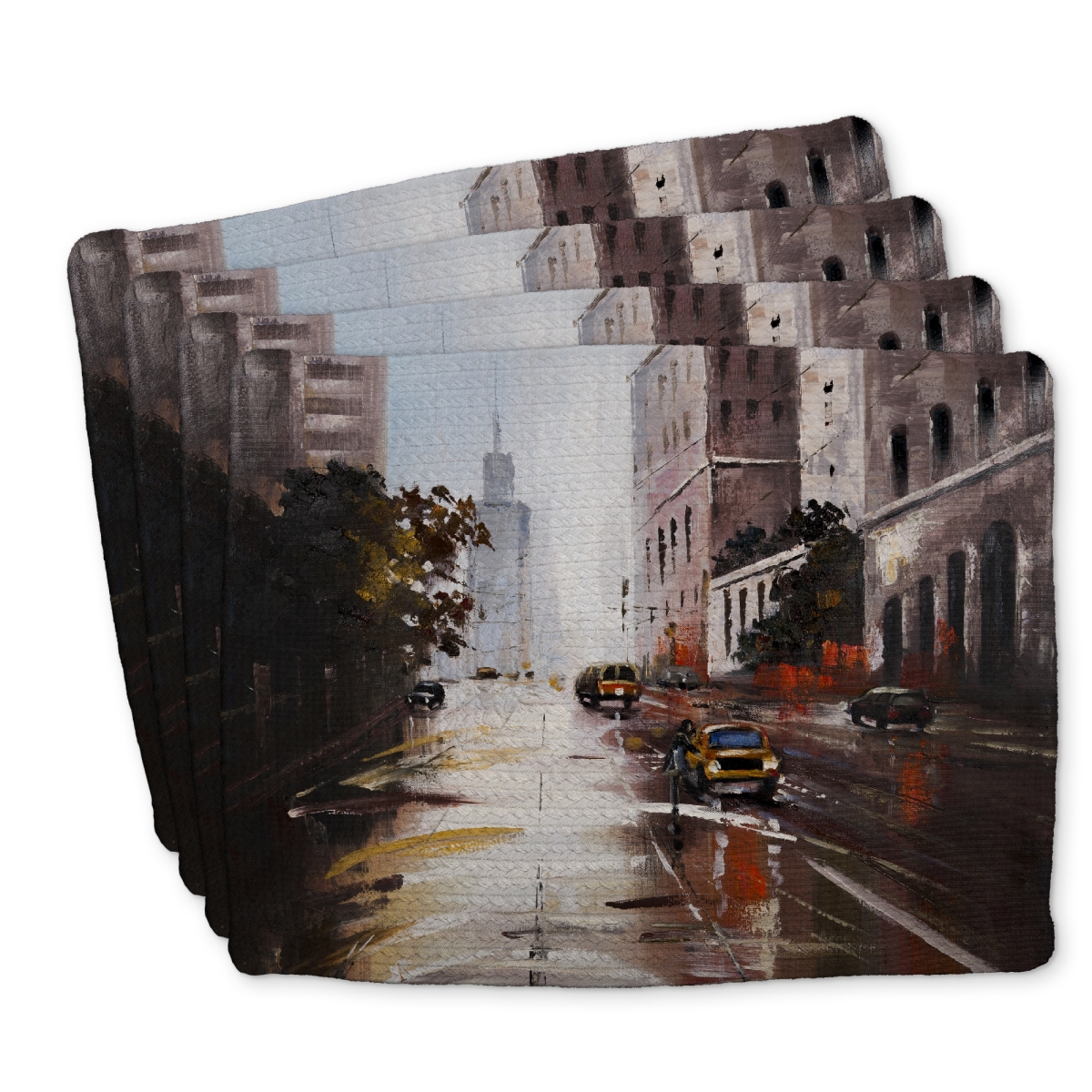 Picture of Begin Home Decor C4BP14183Y31A7 14 x 18 in. Morning Street Scene Braided Polyester Placemat for Home Decor - Set of 4