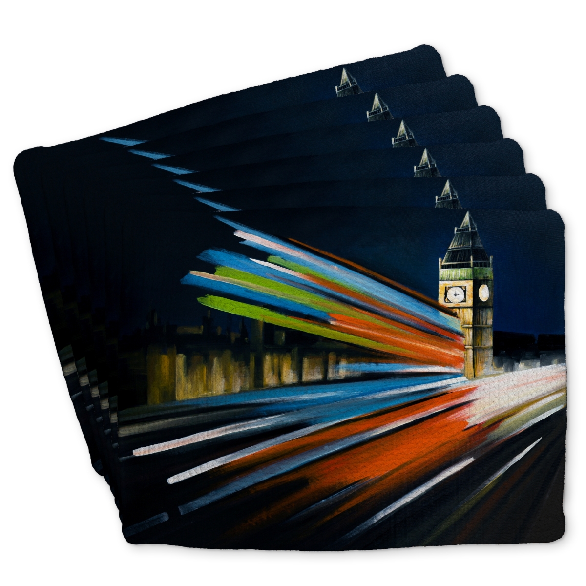 Picture of Begin Home Decor C6BP14183J2J3D 14 x 18 in. London Bus with Long Exposure - Braided Polyester Placemat - Set of 6