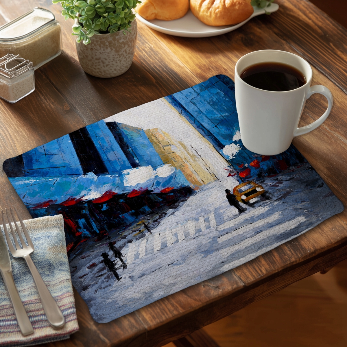 Picture of Begin Home Decor C6BP14185VFWPH 14 x 18 in. Blue Buildings Braided Polyester Placemat - Home Decor Accent - Set of 6