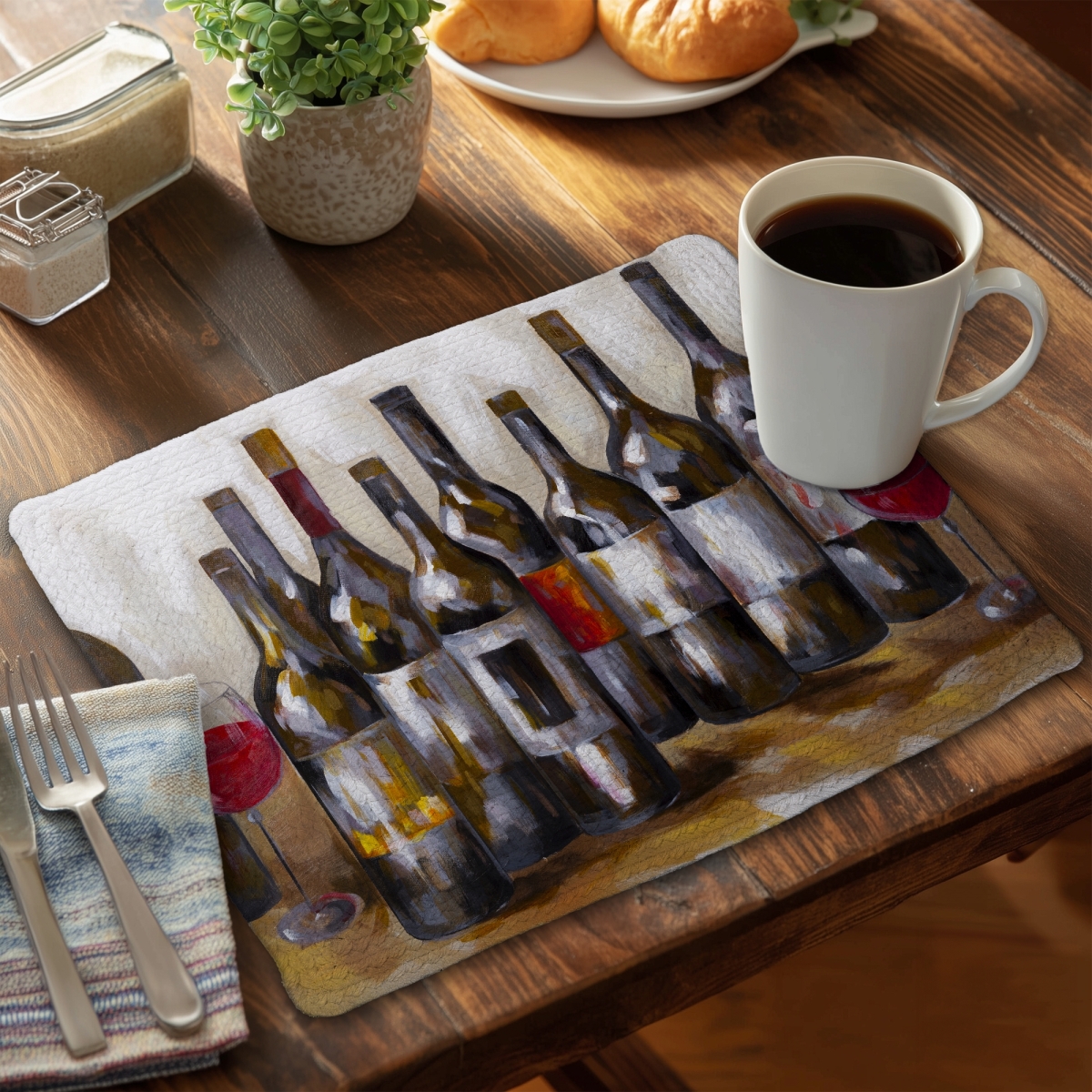 Picture of Begin Home Decor C4BP1418RTS64D 14 x 18 in. Red Wine Bottles - Braided Polyester Placemat for Home Decor - Set of 4