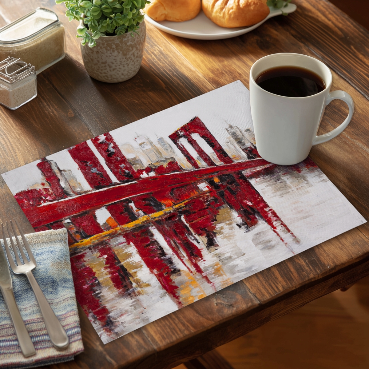 Picture of Begin Home Decor C6PP1418X7XL93 14 x 18 in. Abstract & Industrial Red Bridge Polyester Placemat - Home Decor - Set of 6