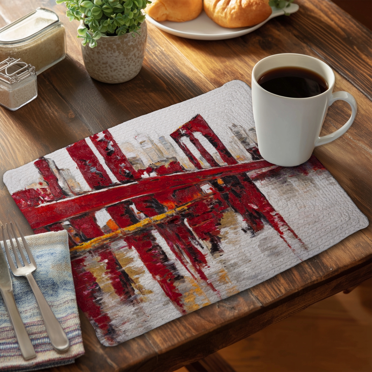 Picture of Begin Home Decor C4BP1418J892JP 14 x 18 in. Abstract & Industrial Red Bridge Braided Polyester Placemat - Set of 4