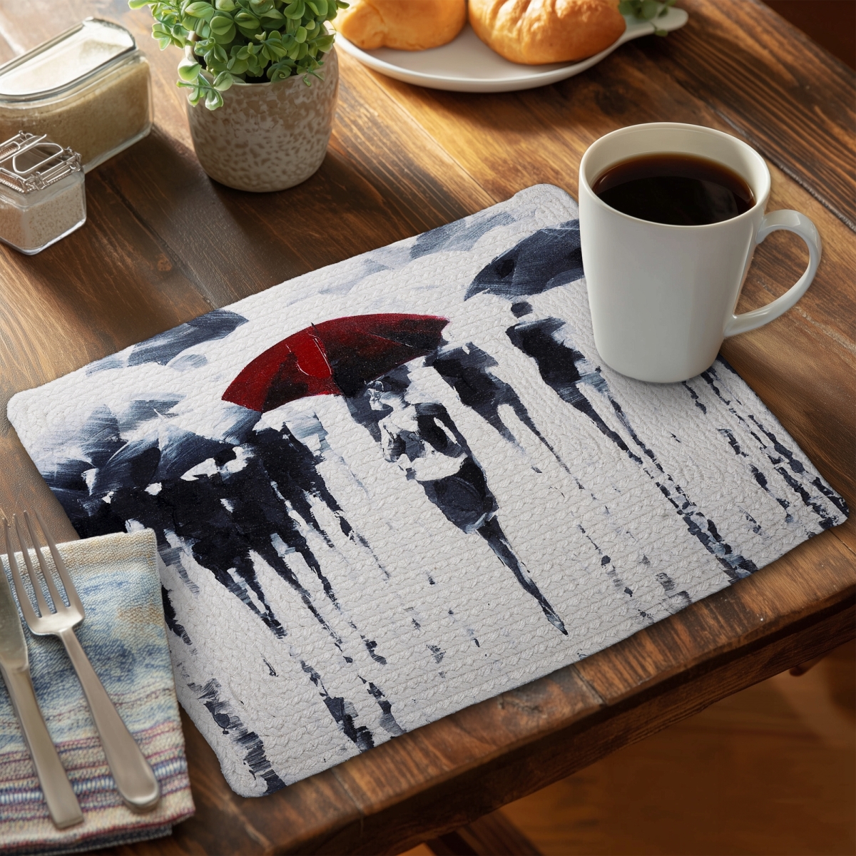 Picture of Begin Home Decor C4BP141840629K 14 x 18 in. Abstract Silhouettes Under the Rain - Braided Polyester Placemat - Set of 4