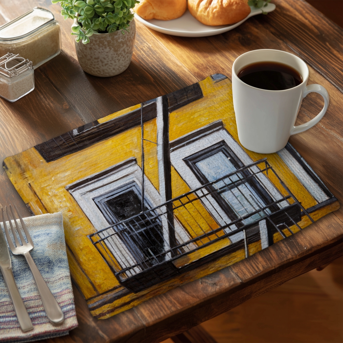 Picture of Begin Home Decor C4BP1418GSS22L 14 x 18 in. Building Old Fire Escape Braided Polyester Placemat - Home Decor - Set of 4