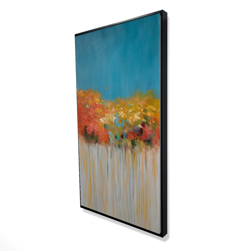 2081-4824-AB27 24 x 48 in. Blue Trees Framed Canvas - Colorful Abstract Flowers Art