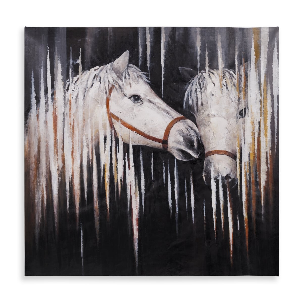 Picture of Begin Home Decor C1TC5858G0Q7YT 58 x 58 in. Two White Horses Kissing Tablecloth - Rustic Bedroom Decor