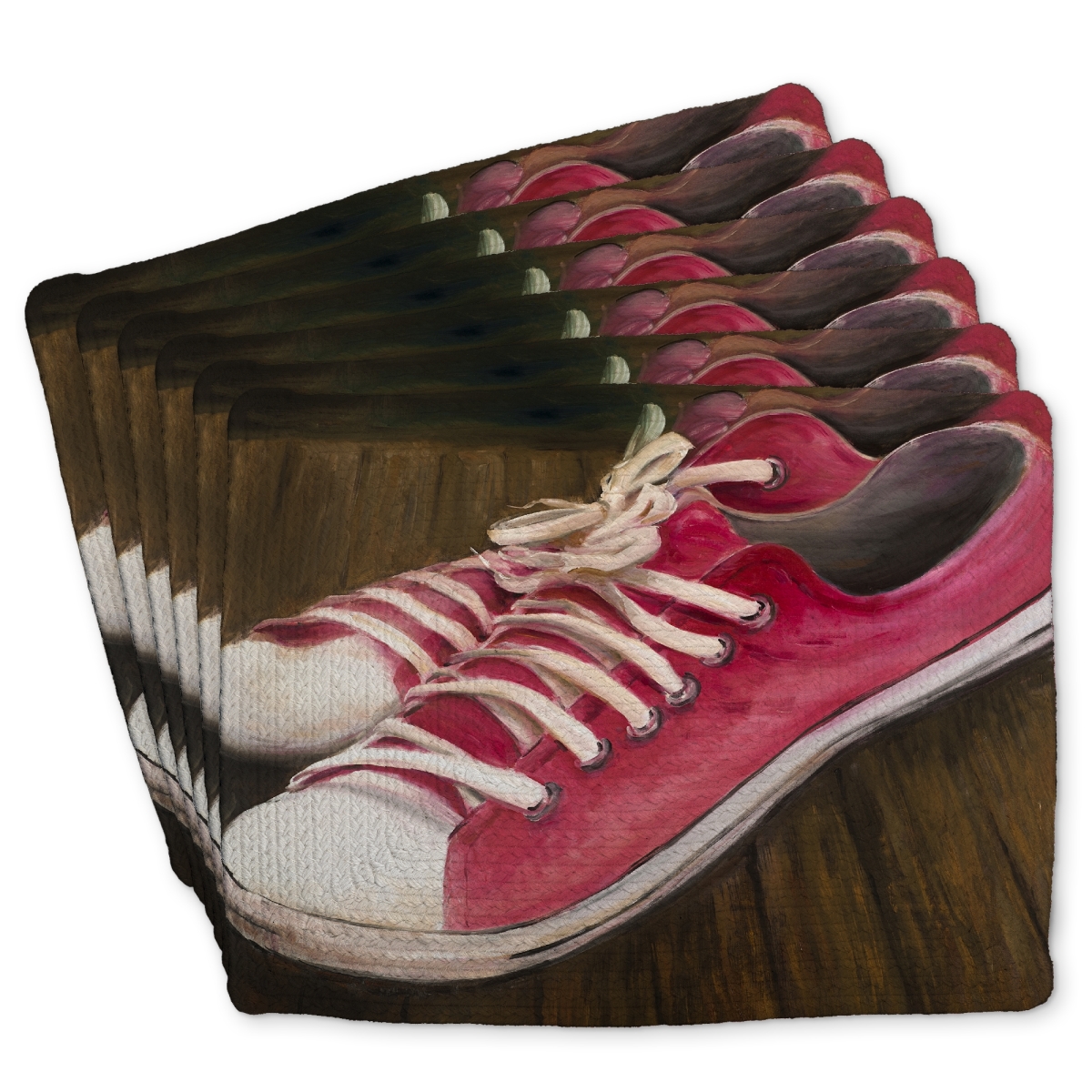 Picture of Begin Home Decor C6BP14187BLCIZ 14 x 18 in. Pink Sneakers - Braided Polyester Placemat for Home Decor - Set of 6