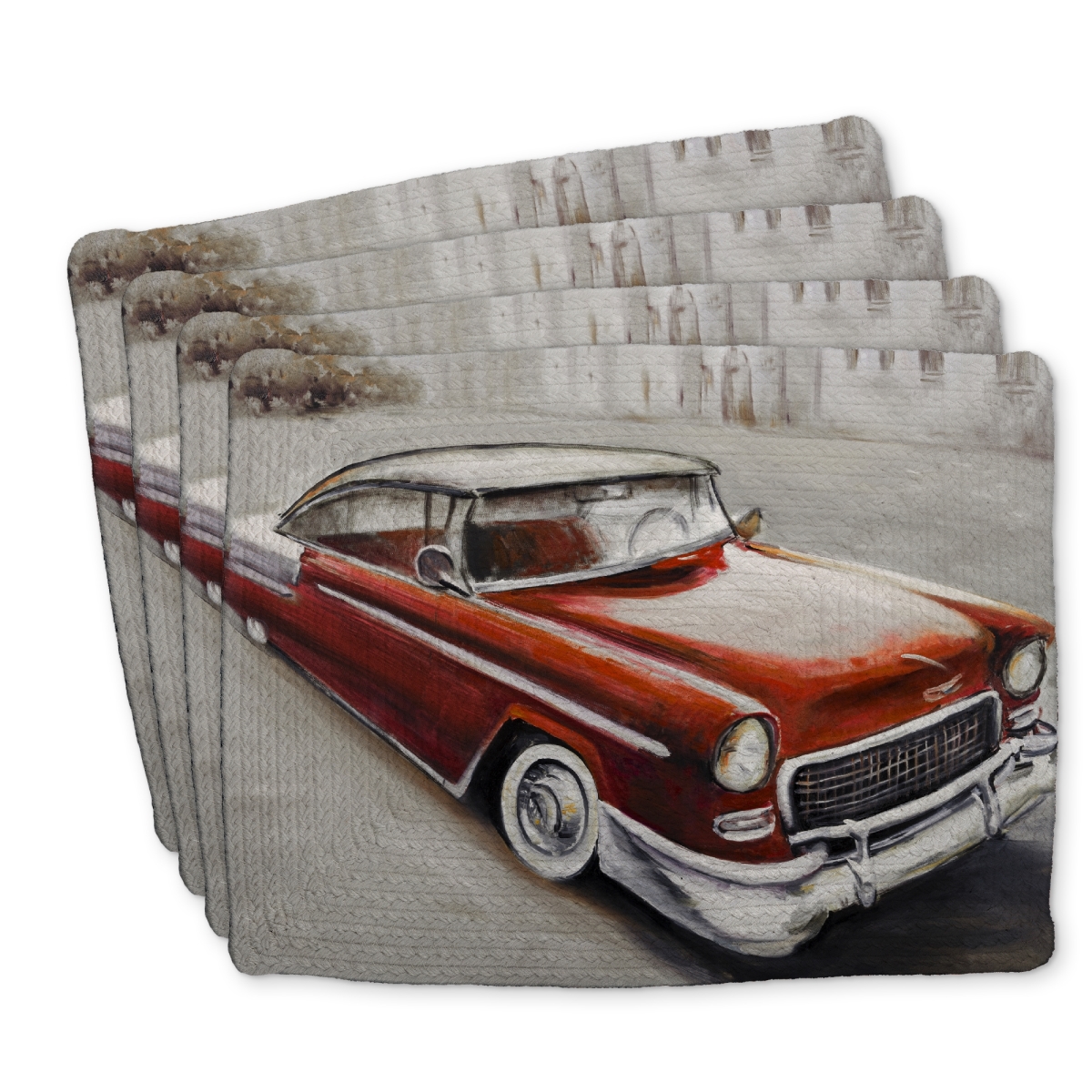 Picture of Begin Home Decor C4BP141863RW42 14 x 18 in. Vintage Classic Car Braided Polyester Placemat - Home Decor - Set of 4