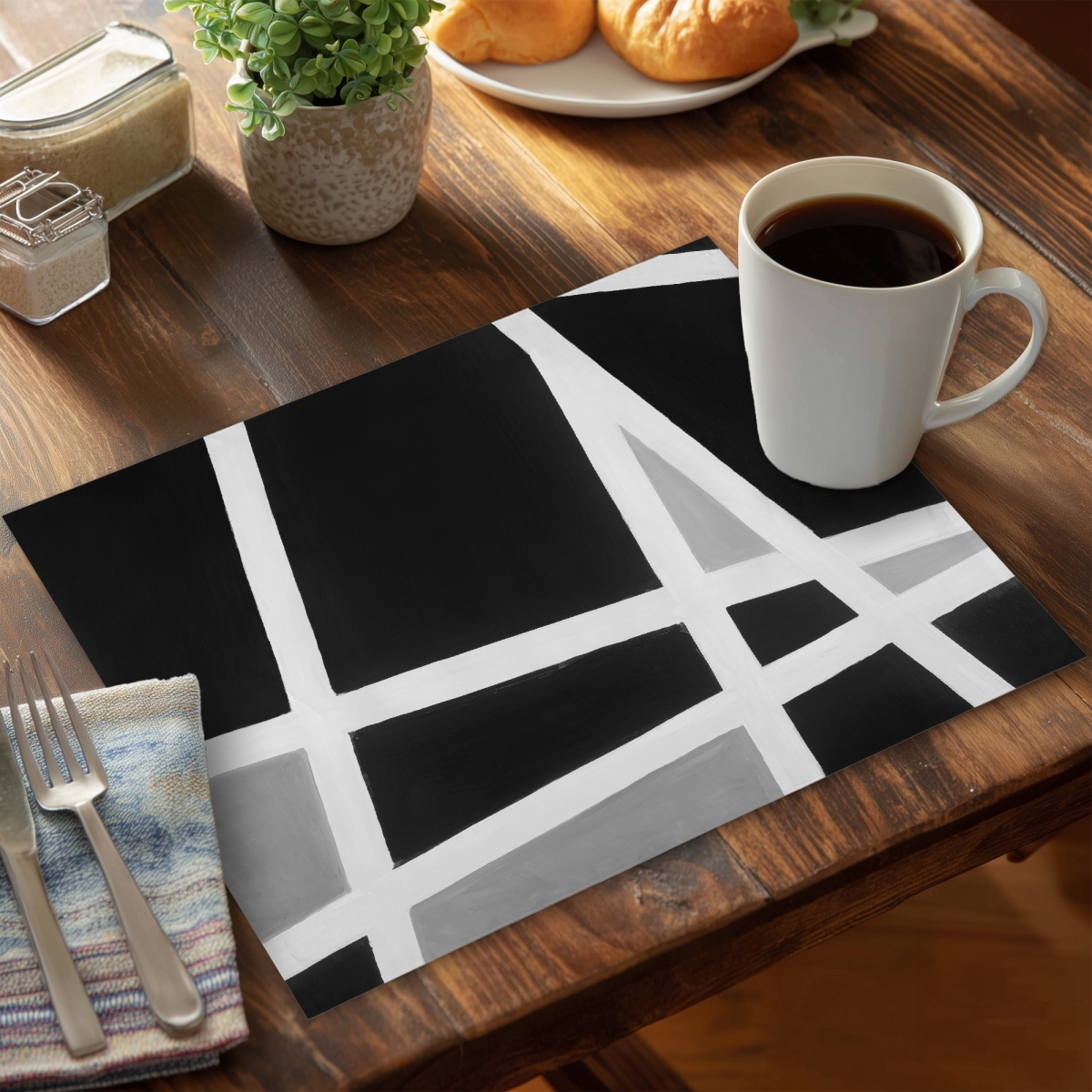 Picture of Begin Home Decor C6PP1418IL0LDE 14 x 18 in. Black & White Abstract Lines - Polyester Placemat for Home Decor - Set of 6