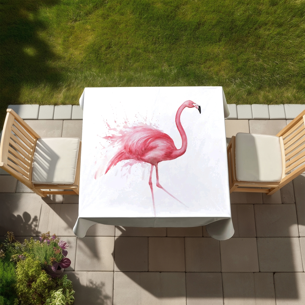 Picture of Begin Home Decor C1TC5858WNGVKS 58 x 58 in. Pink Flamingo Watercolor Tablecloth - Romantic Feathers Decor