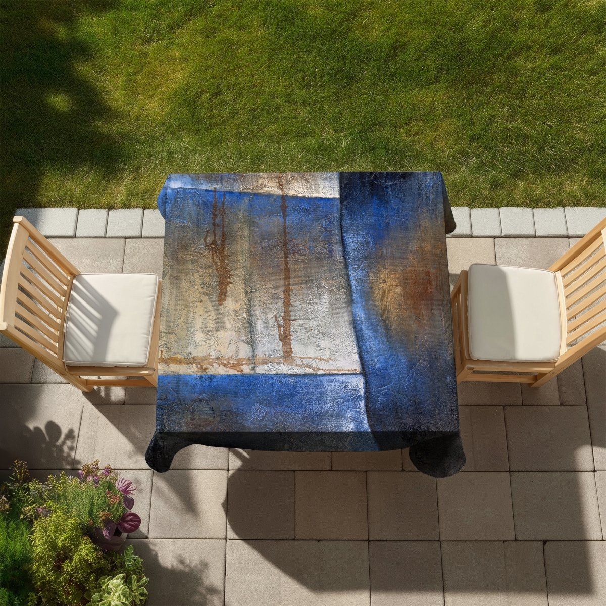 Picture of Begin Home Decor C1TC5858SQ5D65 58 x 58 in. Luminous Blue & Bronze Shape Tablecloth - Abstract Home Decor