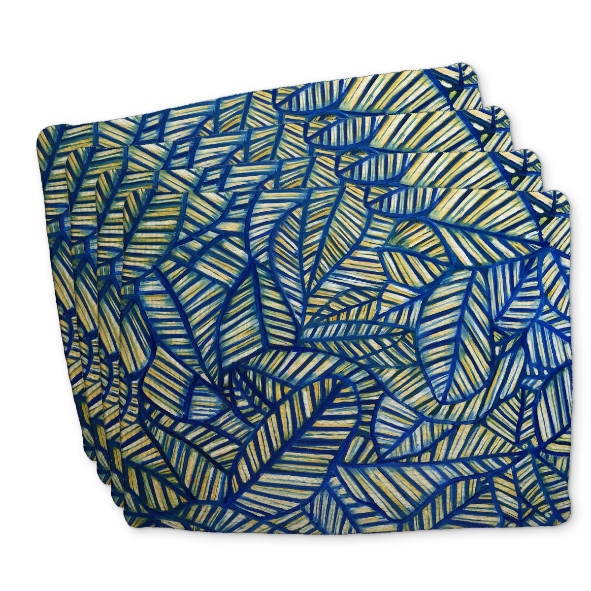 Picture of Begin Home Decor C4BP1418E5KMFS 14 x 18 in. Blue Leaf Patterns Braided Polyester Placemat - Home Decor - Set of 4
