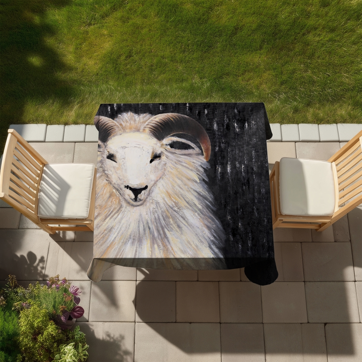 Picture of Begin Home Decor C1TC5858DTVF9J 58 x 58 in. Bushy Ram Livingroom Animals Tablecloth for Home Decor