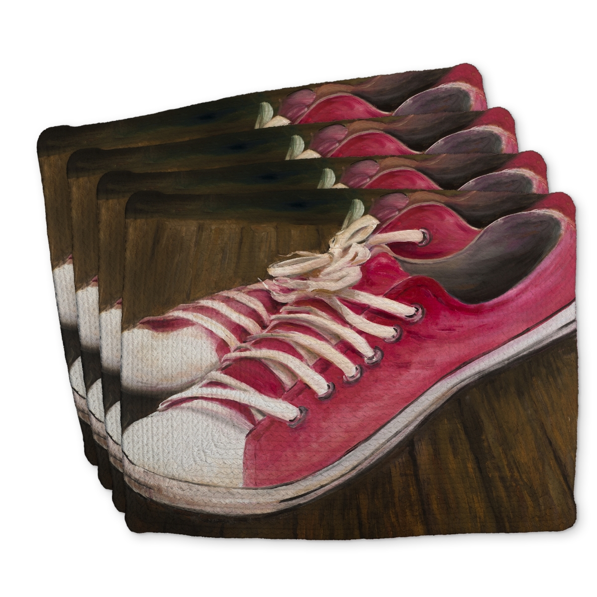 Picture of Begin Home Decor C4BP1418JGTFJ1 14 x 18 in. Pink Sneakers - Braided Polyester Placemat for Home Decor - Set of 4