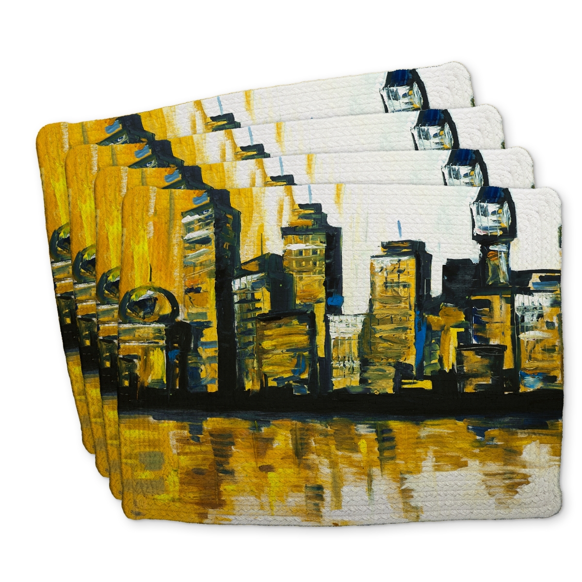 Picture of Begin Home Decor C4BP14189PUMZT 14 x 18 in. Yellow City Braided Polyester Placemat for Home Decor - Set of 4