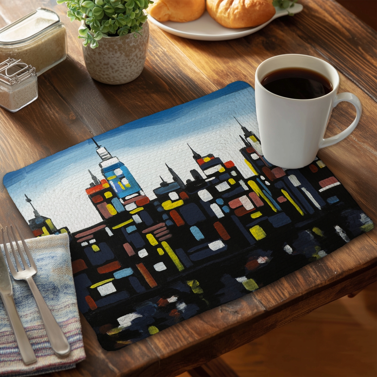 Picture of Begin Home Decor C4BP1418UK7OU0 14 x 18 in. Colorful Buildings Braided Polyester Placemat - Home Decor - Set of 4