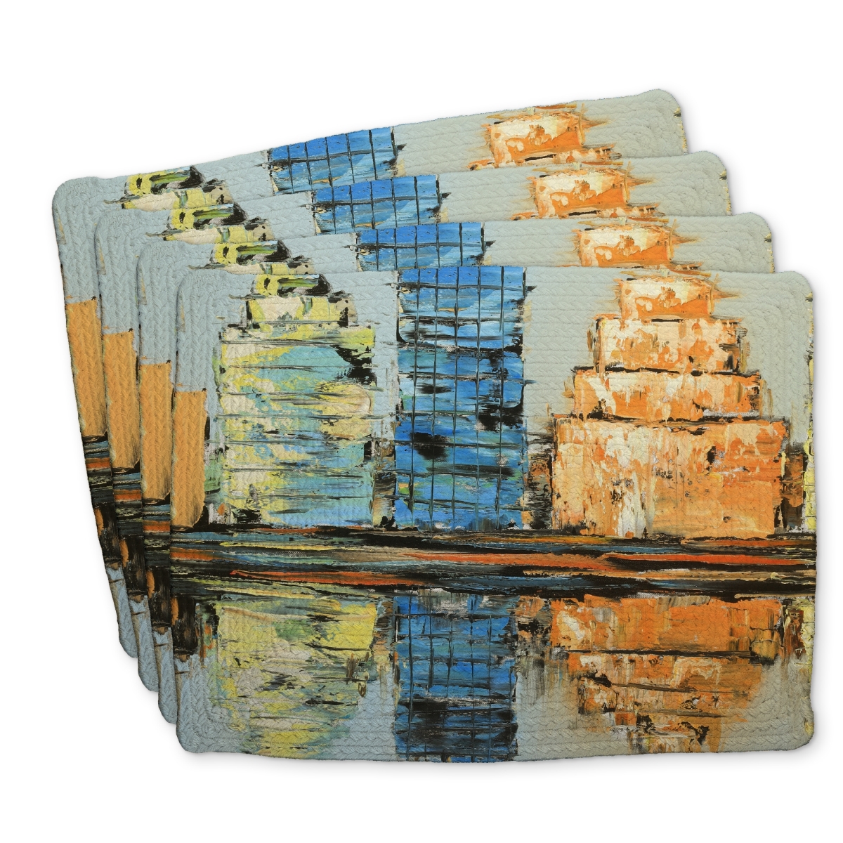 Picture of Begin Home Decor C4BP1418JK44XT 14 x 18 in. Reflections of a Colorful Abstract City Placemat - Home Decor - Set of 4