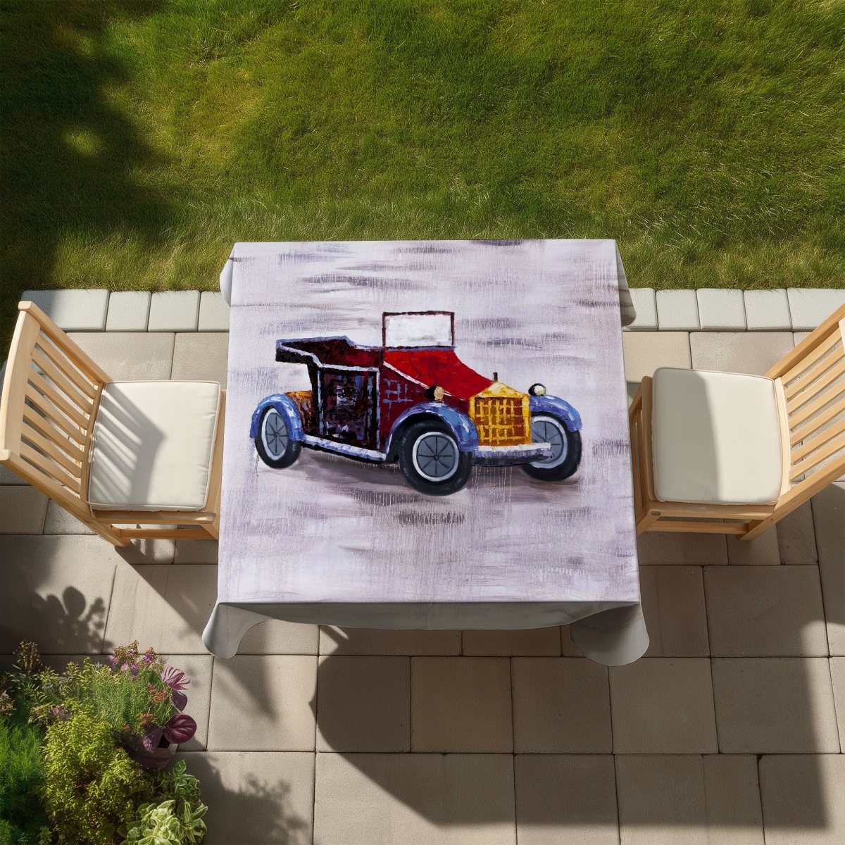 Picture of Begin Home Decor C1TC58585WDMB1 58 x 58 in. Vintage Toy Car Tablecloth - Indoor Outdoor Home Decor
