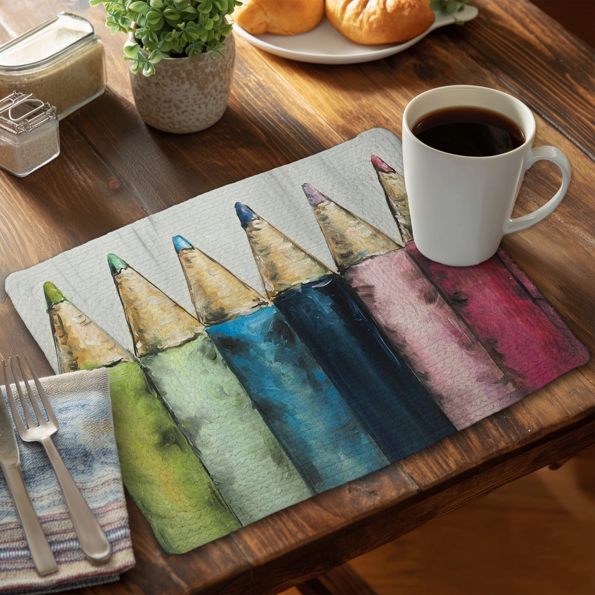 Picture of Begin Home Decor C4BP14181B0Q06 14 x 18 in. Coloring Pencils Braided Polyester Placemat - Home Decor - Set of 4
