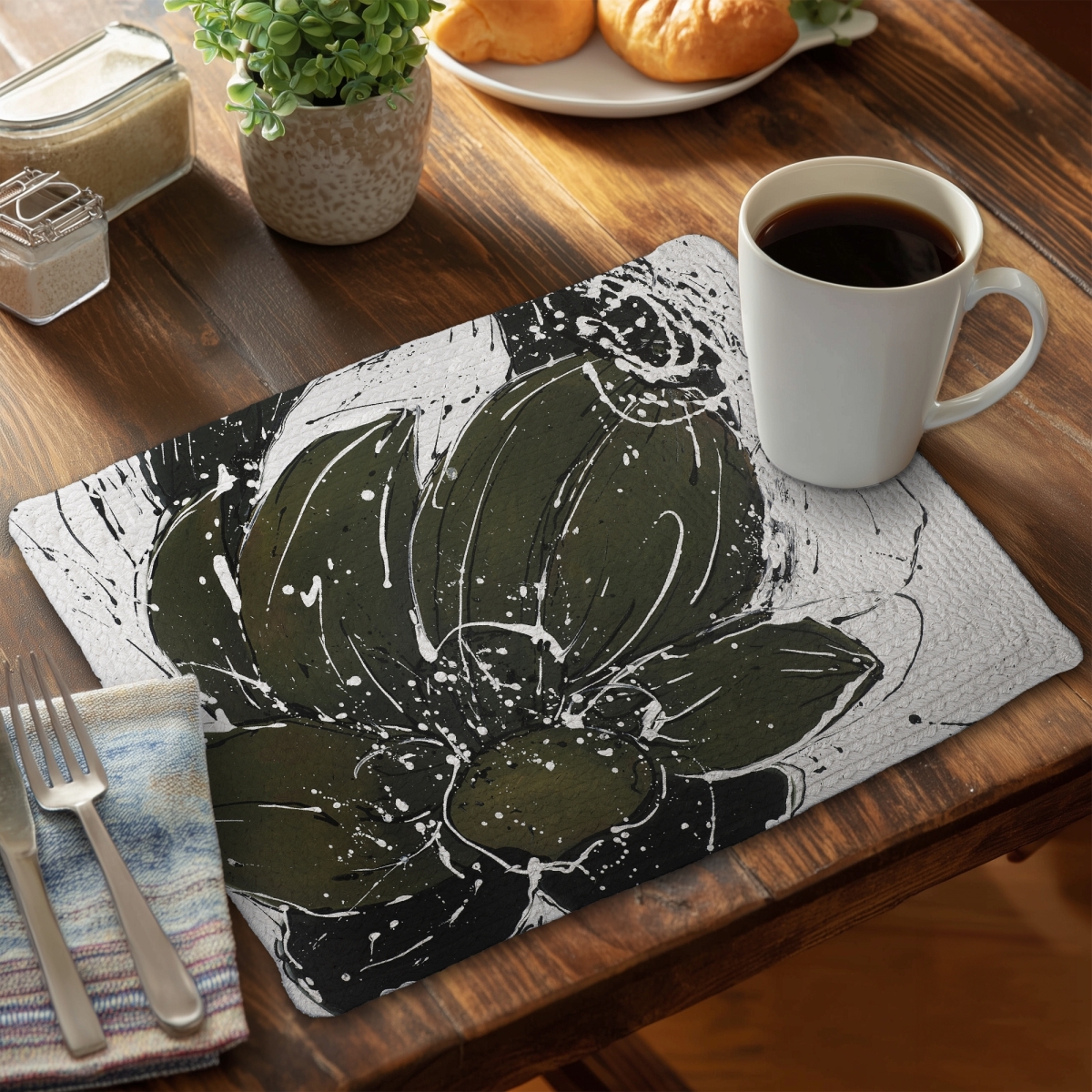 Picture of Begin Home Decor C6BP14187C7KCD 14 x 18 in. Abstract Flower with Paint Splash - Braided Polyester Placemat - Set of 6