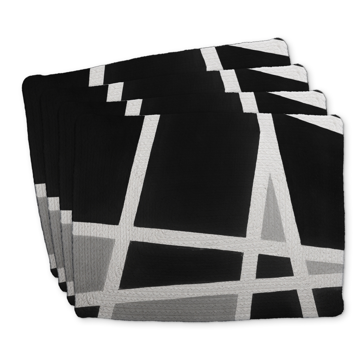 Picture of Begin Home Decor C4BP1418KWD0PS 14 x 18 in. Braided Polyester Placemats - Black & White Abstract Lines Set - Set of 4