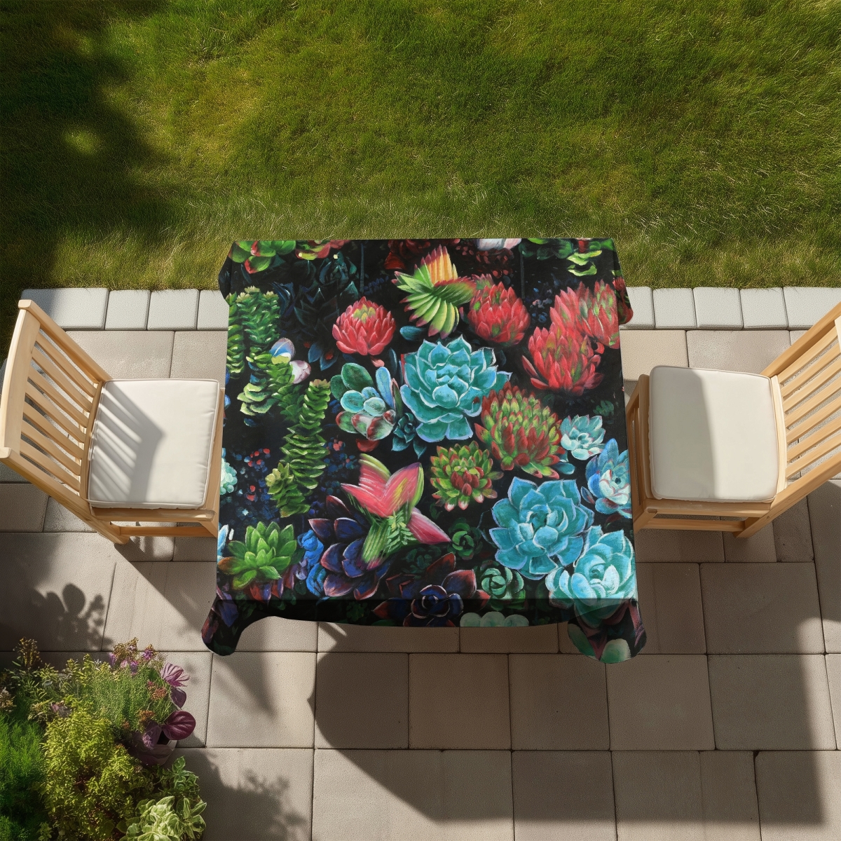 Picture of Begin Home Decor C1TC58583UOLQK 58 x 58 in. Set of Colorful Succulents - Romantic Cactus Tablecloth Decor