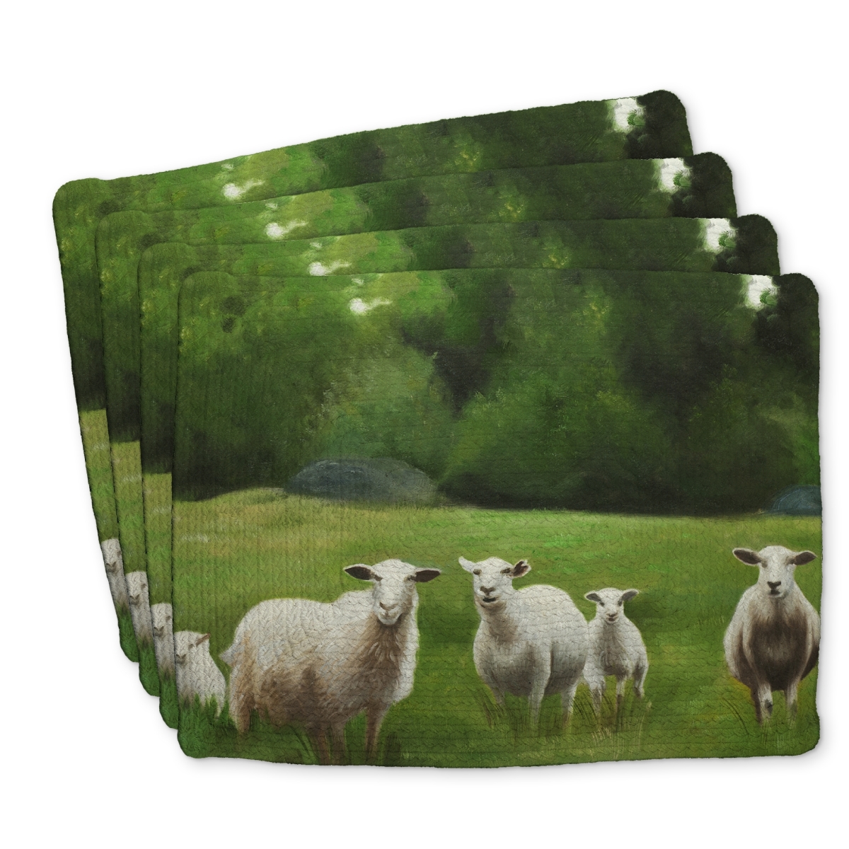 Picture of Begin Home Decor C4BP1418U8XFHR 14 x 18 in. Fields of Sheep Braided Polyester Placemat for Home Decor - Set of 4