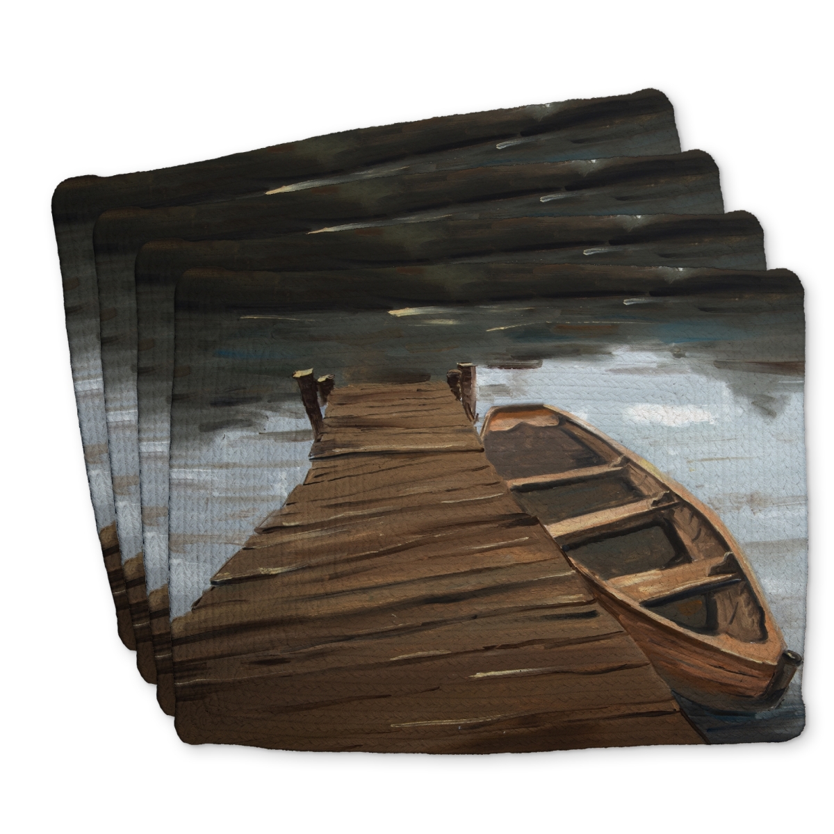 Picture of Begin Home Decor C4BP1418R176VY 14 x 18 in. Lake, Dock & Boat Braided Polyester Placemat for Home Decor - Set of 4