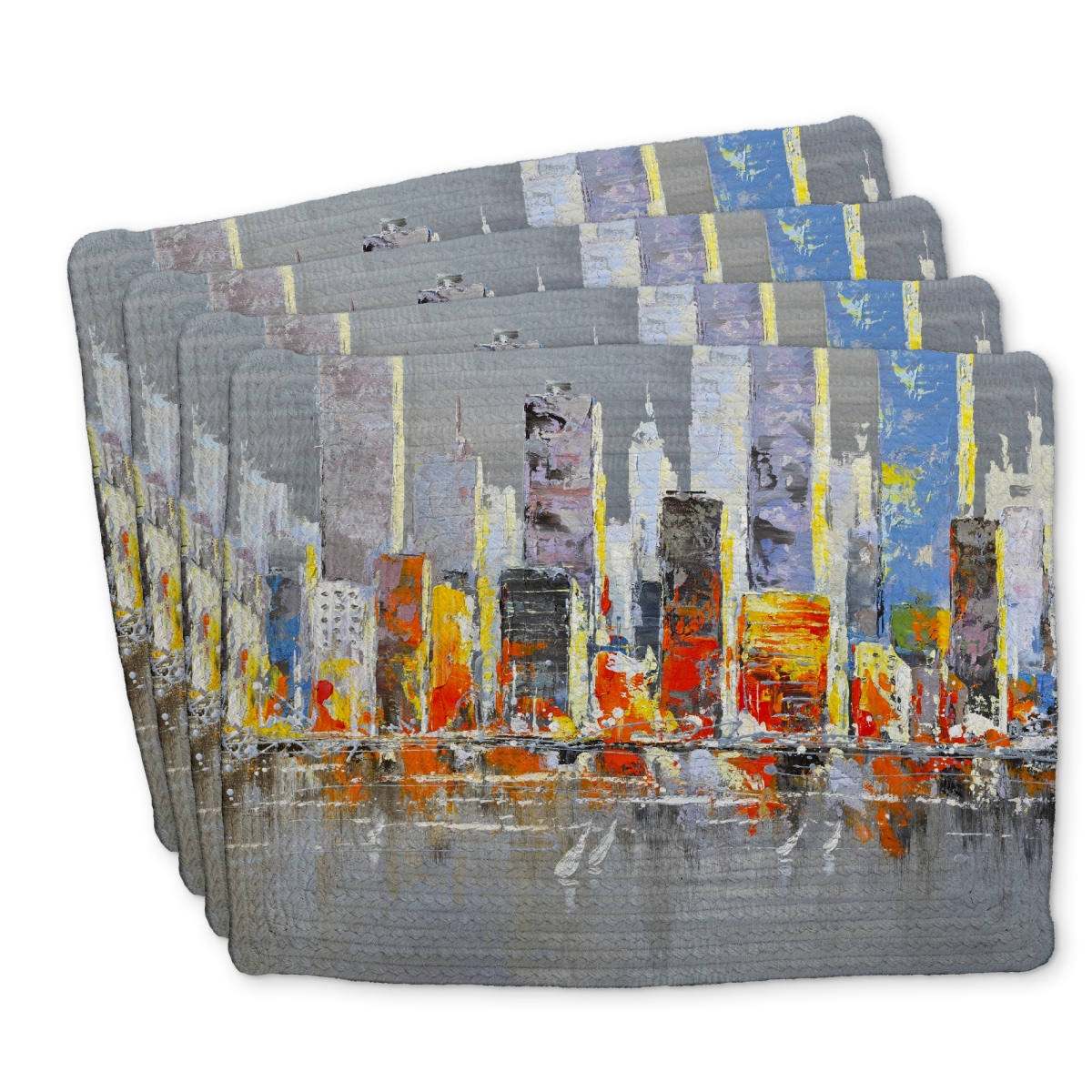 Picture of Begin Home Decor C4BP1418HGCIW8 14 x 18 in. Color Splash Cityscape Braided Polyester Placemat - Home Decor - Set of 4