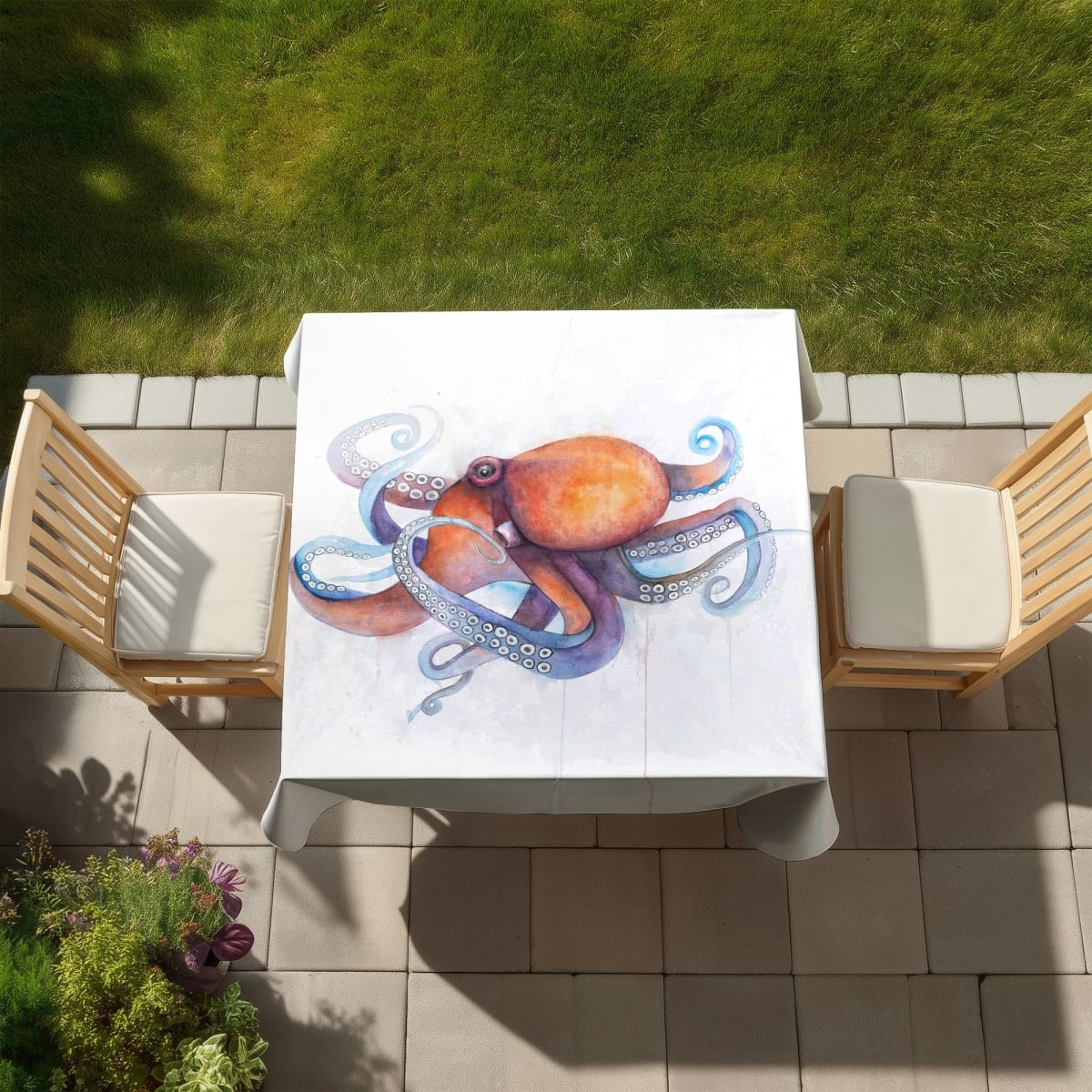 Picture of Begin Home Decor C1TC585801QYAZ 58 x 58 in. Colorful Octopus Profile Tablecloth - Purple Indoor Outdoor Decor