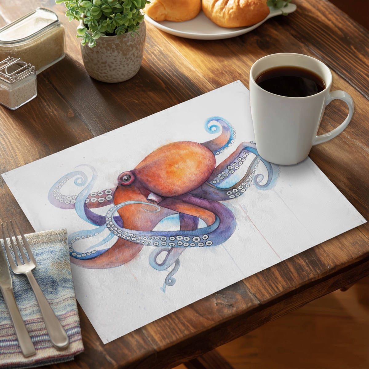 Picture of Begin Home Decor C4PP1418460H7T 14 x 18 in. Colorful Octopus Profile Polyester Placemat - Home Decor - Set of 4