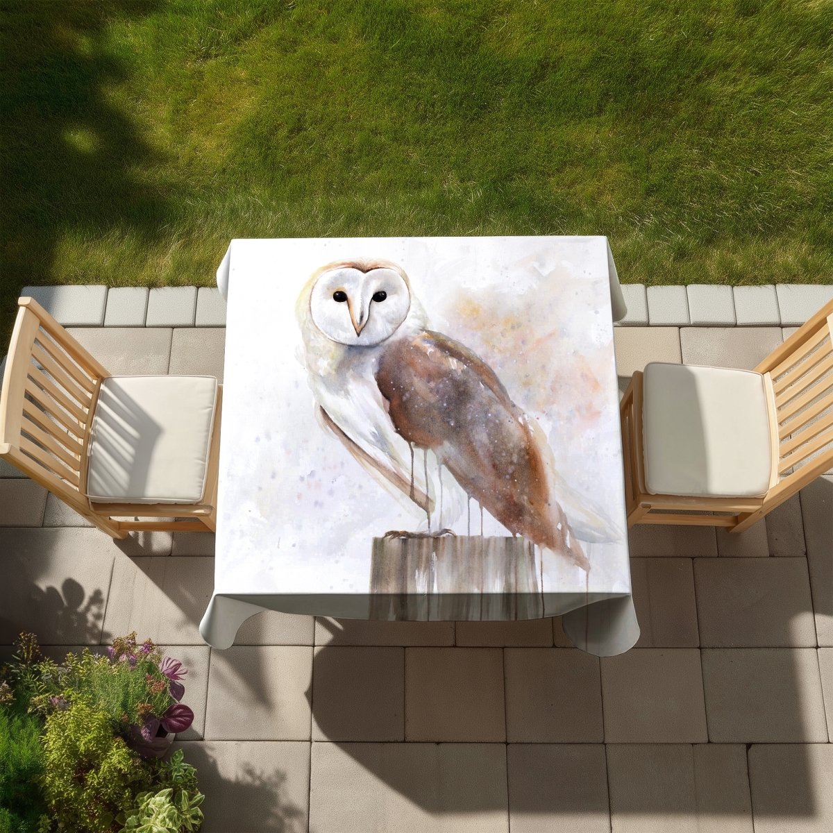 Picture of Begin Home Decor C1TC585899Z43P 58 x 58 in. Barn Owl Tablecloth - Scandinavian Indoor Outdoor Home Decor