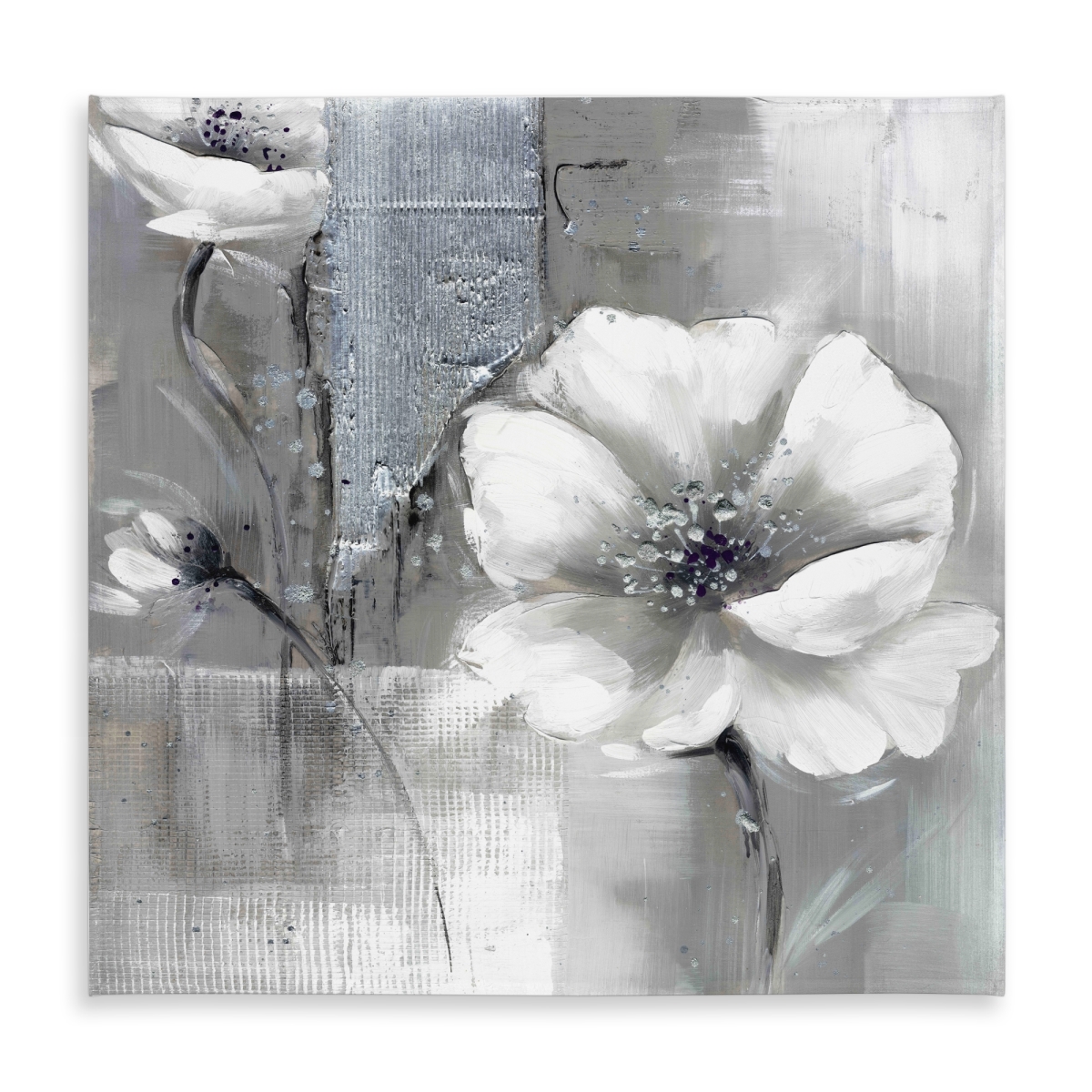 Picture of Begin Home Decor C1TC5858ZI15P0 58 x 58 in. Monochrome & Silver Flowers Tablecloth - Indoor Outdoor Decor