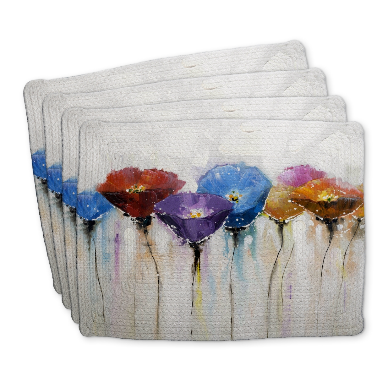 Picture of Begin Home Decor C4BP1418OYUNPL 14 x 18 in. Colorful Flowers Braided Polyester Placemat - Home Decor - Set of 4