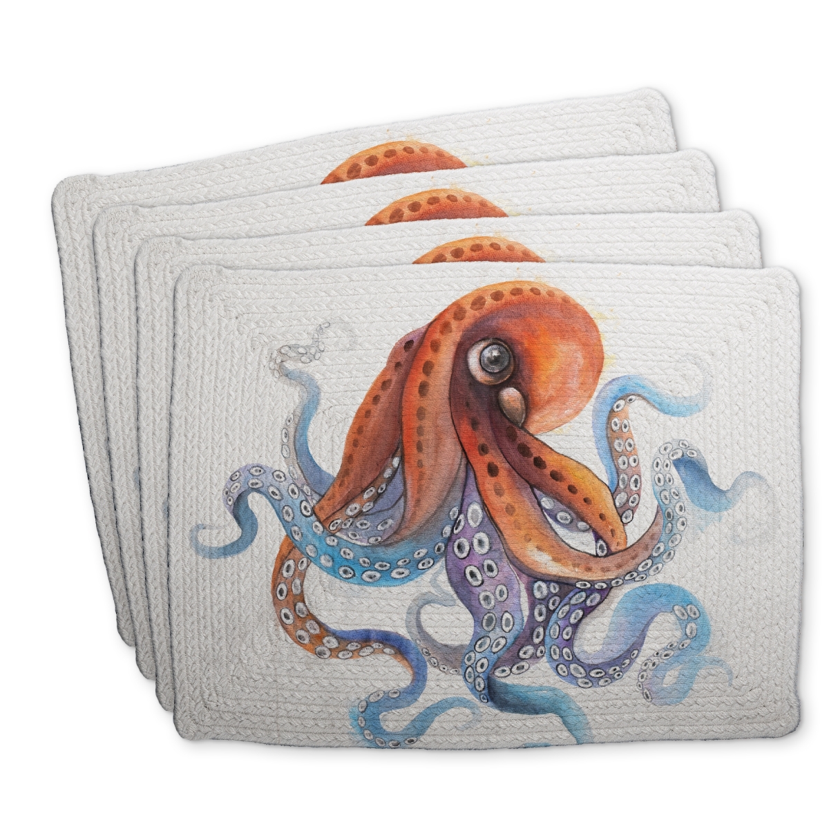 Picture of Begin Home Decor C4BP1418CK5CDZ 14 x 18 in. Funny Colorful Octopus Braided Polyester Placemat - Home Decor - Set of 4