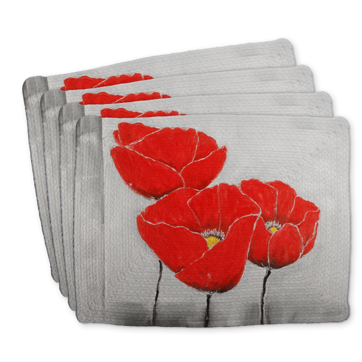 Picture of Begin Home Decor C4BP14185RB31O 14 x 18 in. Three Poppies Braided Polyester Placemat - Home Decor Accent - Set of 4