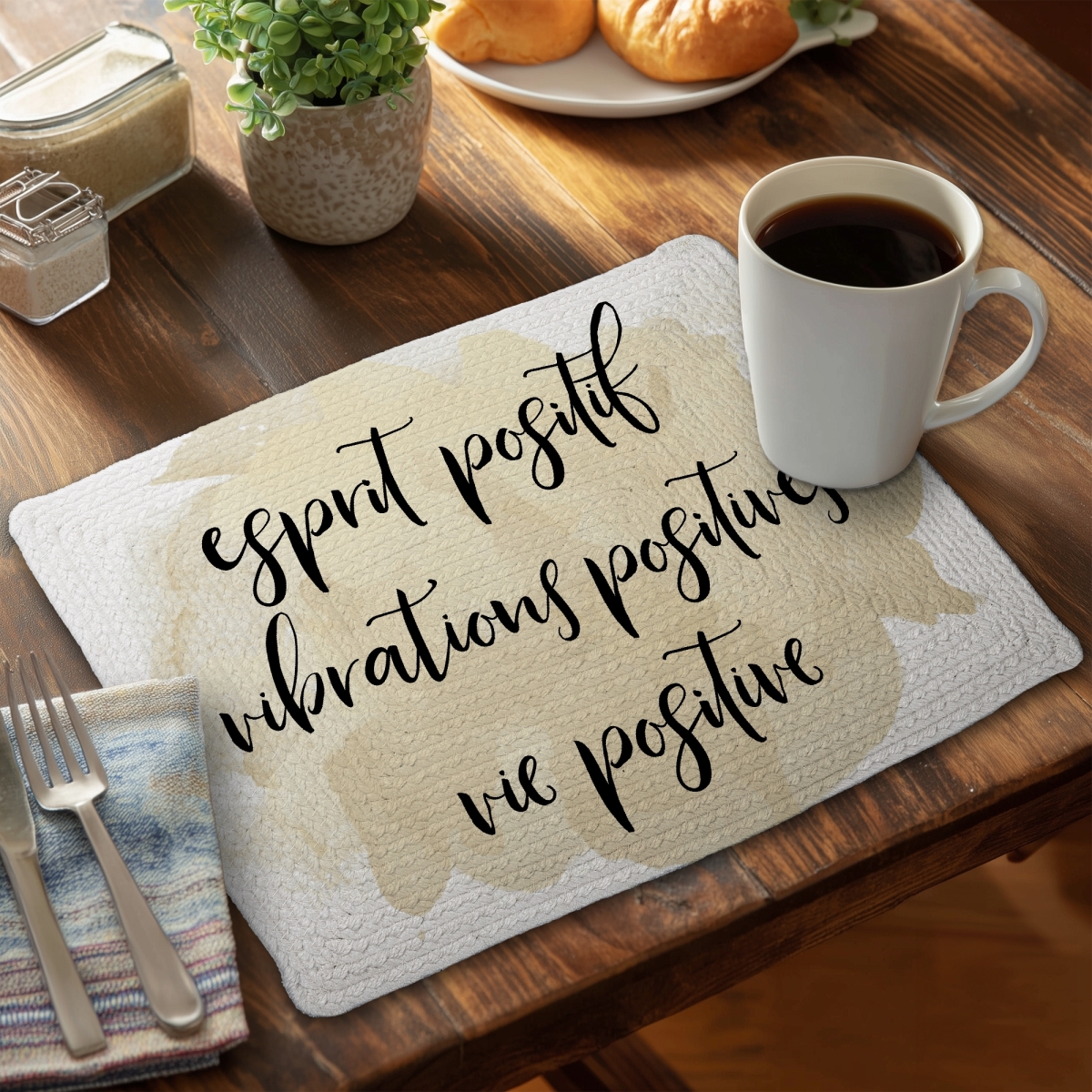 Picture of Begin Home Decor C6BP14186617Q8 14 x 18 in. Esprit Positif Vibrations Positives - Braided Polyester Placemat - Set of 6