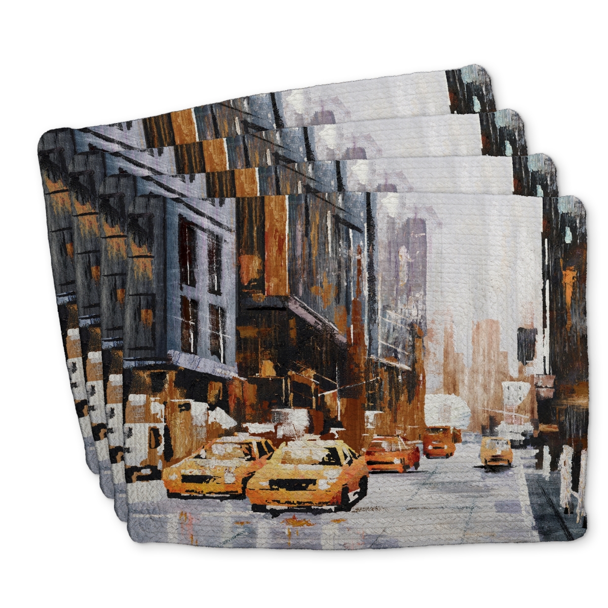 Picture of Begin Home Decor C4BP1418UOZ5CZ 14 x 18 in. Big City Street Yellow Taxi Braided Polyester Placemat - Home Decor - Set of 4