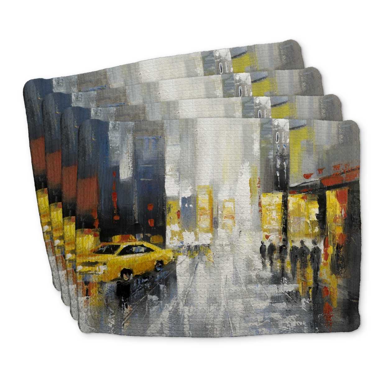 Picture of Begin Home Decor C4BP14182ELTZ3 14 x 18 in. Rainy Busy Street Braided Polyester Placemat - Home Decor - Set of 4