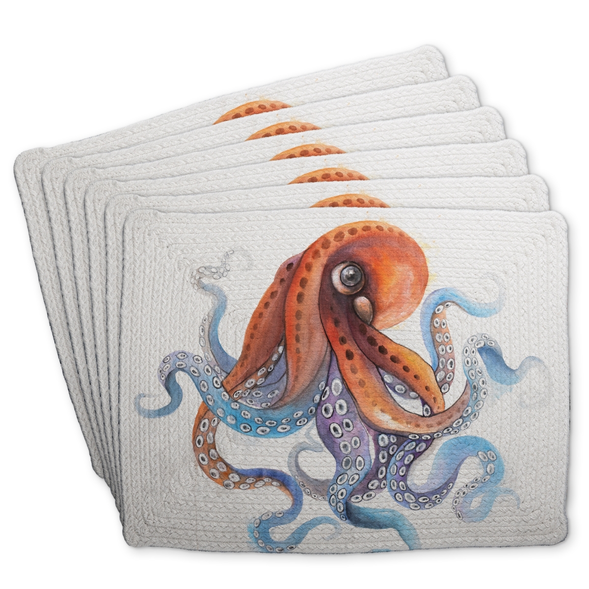 Picture of Begin Home Decor C6BP1418TSIXUC 14 x 18 in. Funny Colorful Octopus Braided Polyester Placemat - Home Decor - Set of 6