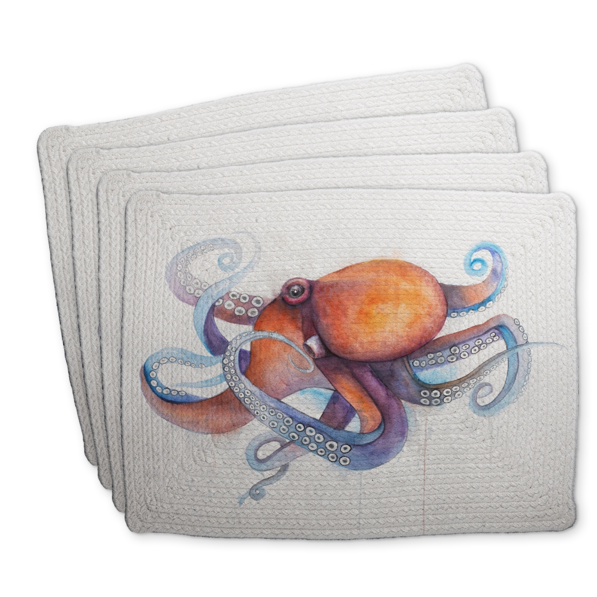 Picture of Begin Home Decor C4BP1418BSFKSF 14 x 18 in. Colorful Octopus Profile - Braided Polyester Placemat - Home Decor - Set of 4