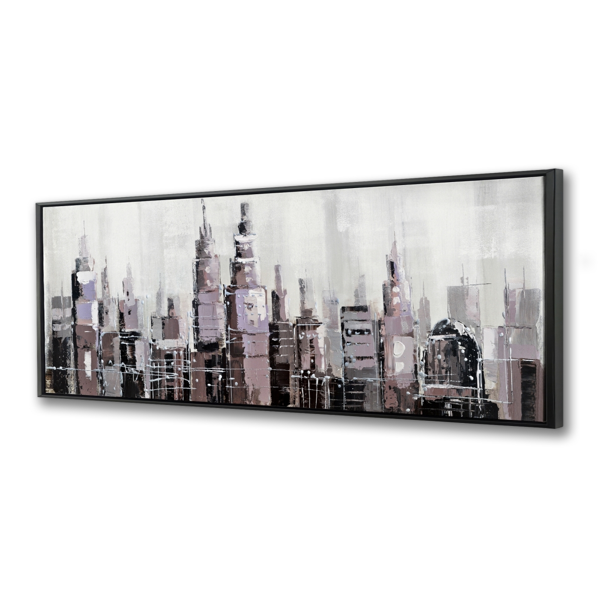 C1FC2060DUDGZ5 20 x 60 in. Abstract Grayscale Cityscape - Gray Bedroom Framed Canvas Decor