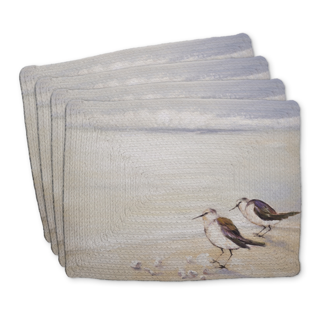 Picture of Begin Home Decor C4BP1418SQZSKQ 14 x 18 in. Two Sandpipers on the Beach Braided Polyester Placemat - Home Decor - Set of 4