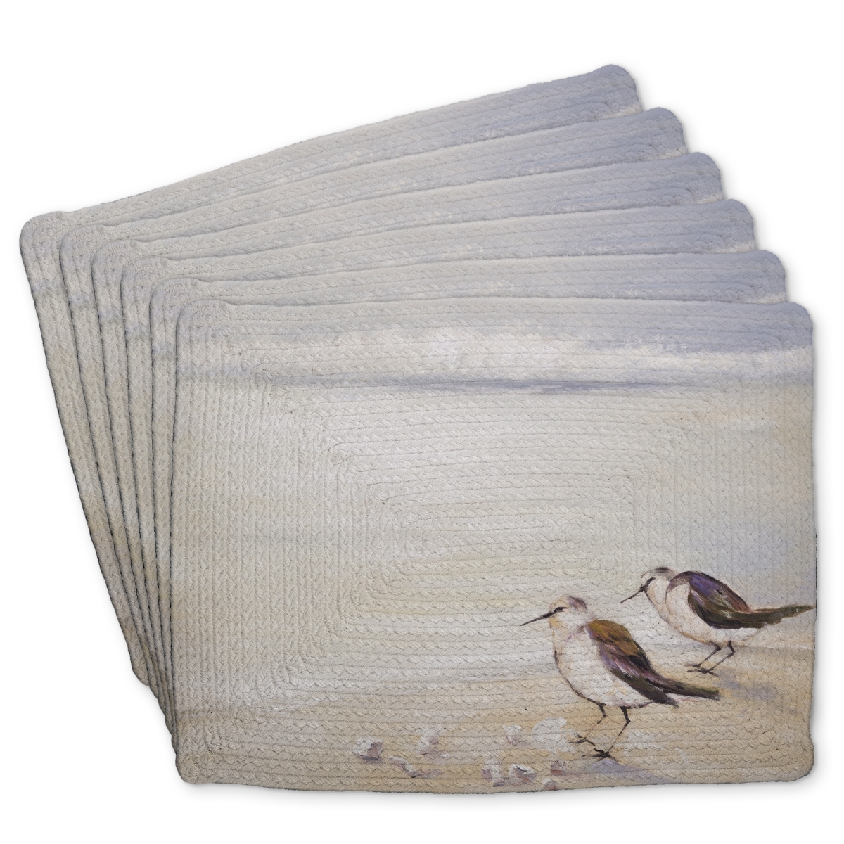 Picture of Begin Home Decor C6BP1418TO0KWI 14 x 18 in. Two Sandpipers on the Beach - Braided Polyester Placemat - Set of 6