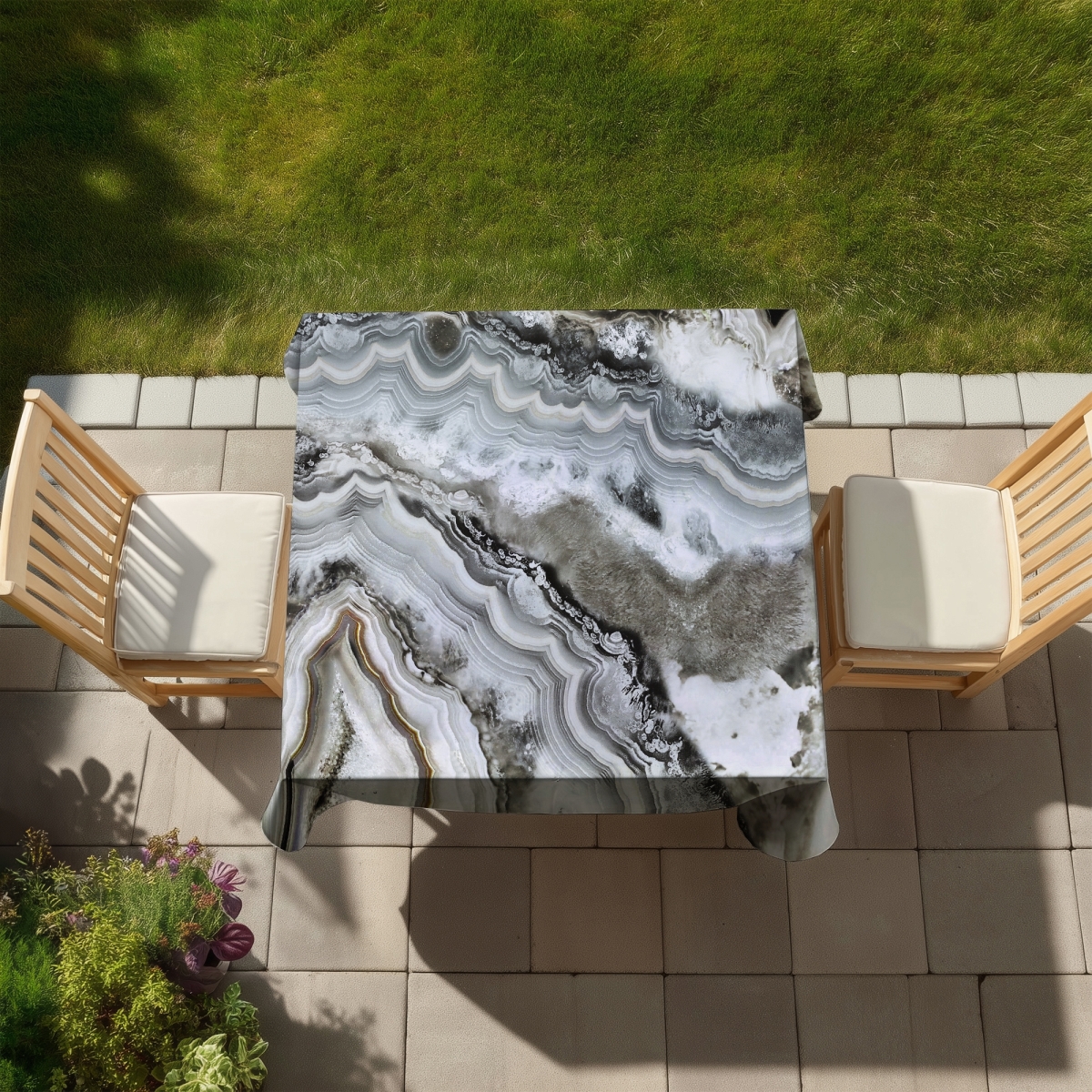 Picture of Begin Home Decor C1TC5858B6K0RZ 58 x 58 in. Abstract Geode Tablecloth - White Hyperrealist Home Decor