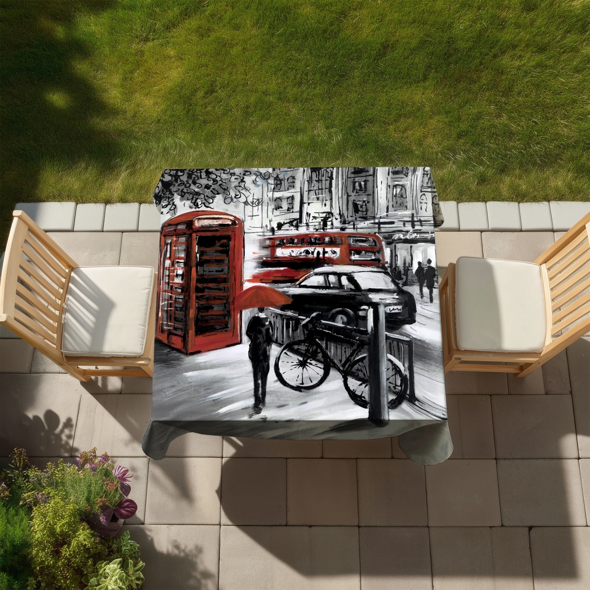 Picture of Begin Home Decor C1TC585870WTPE 58 x 58 in. European Street Gray Scenic Tablecloth for Indoor Outdoor Decor