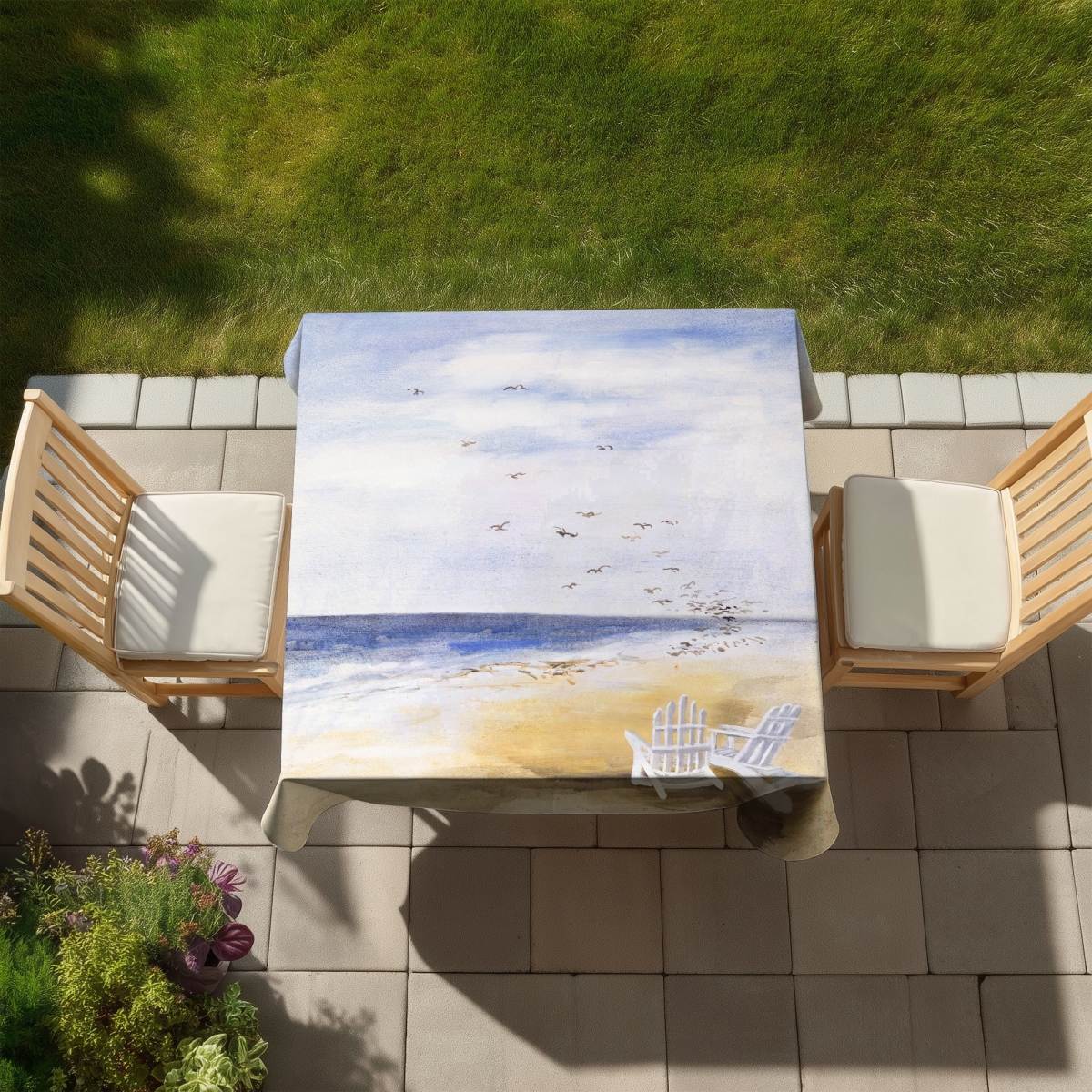 Picture of Begin Home Decor C1TC5858WDIQ4Q 58 x 58 in. Day At the Beach Tablecloth - Indoor Outdoor Home Decor