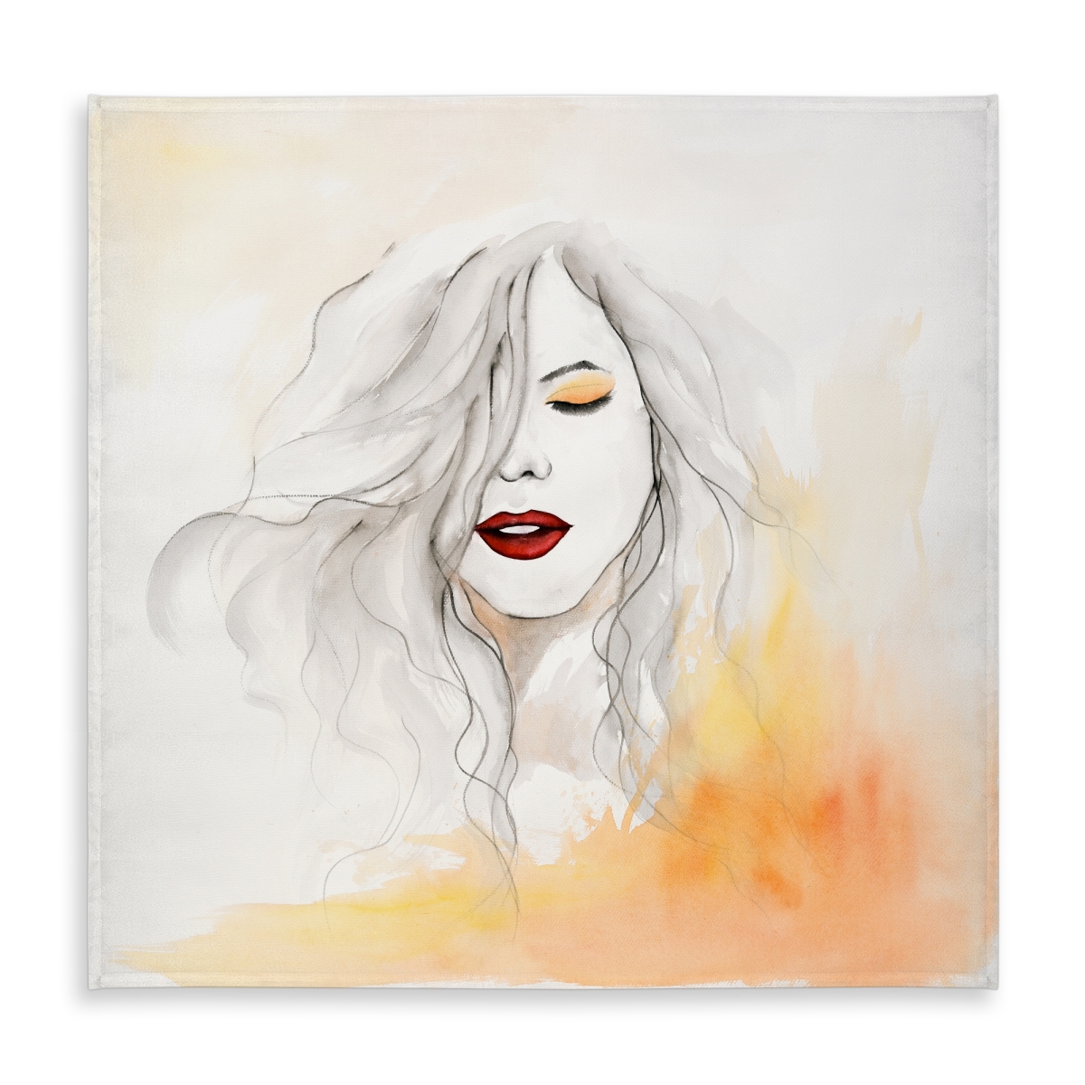 Picture of Begin Home Decor C1TC5858CE81IO 58 x 58 in. Woman with Red Lips - Orange Beauty Tablecloth for Home Decor